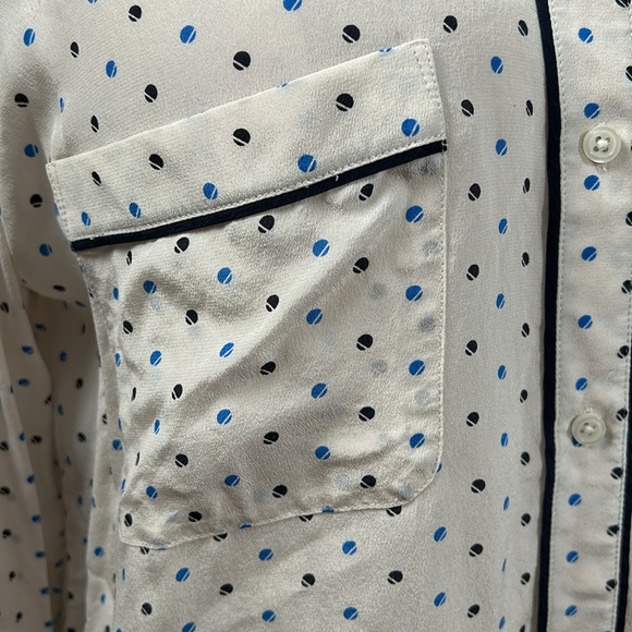 Ann Taylor Polka Dot Cream Navy Long Sleeve Collared Silk Shirt size XL - Picture 7 of 15